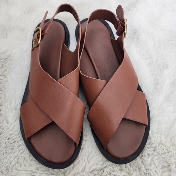 Everlane Shoes - Everlane The City Crossover Sandal Brown Leather Rum Ankle Strap - Women’s 8.5